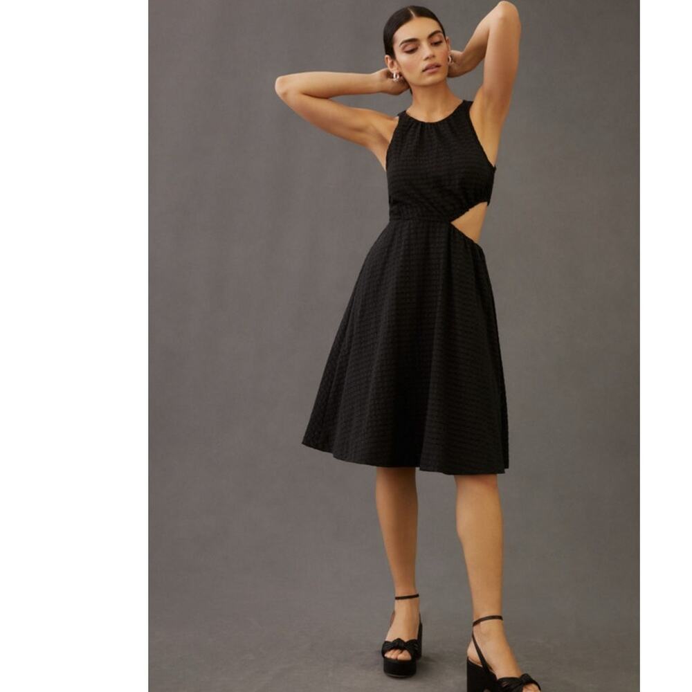 NWT Anthropologie Maeve Sheer A-Line Mini Dress $170 MEDIUM Black Lined